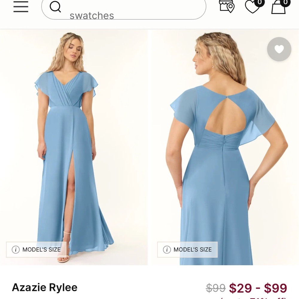 Azazie Rylee Steel Blue V-Neck Flutter Sleeve Maxi Gown